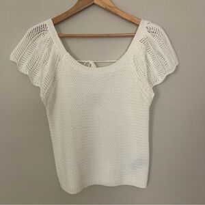Women’s A. Byer White Sweater Butterfly Flutter Sleeves  Scalloped Edges Tie Med